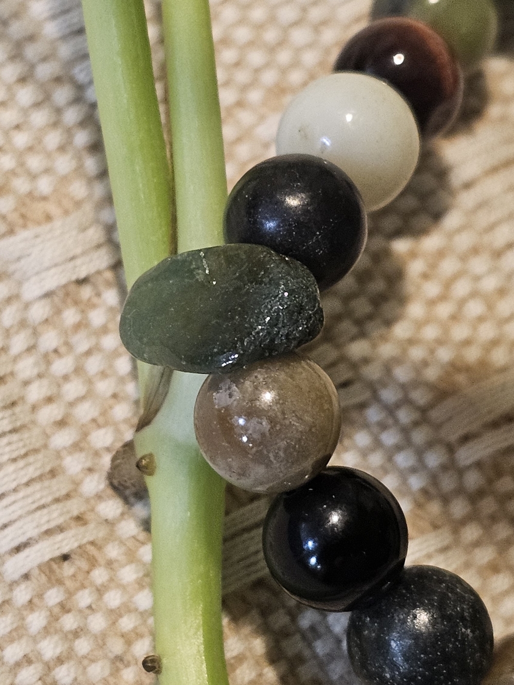Earth Tone Grounding Natural Stone Bead Bracelet in Green and Black